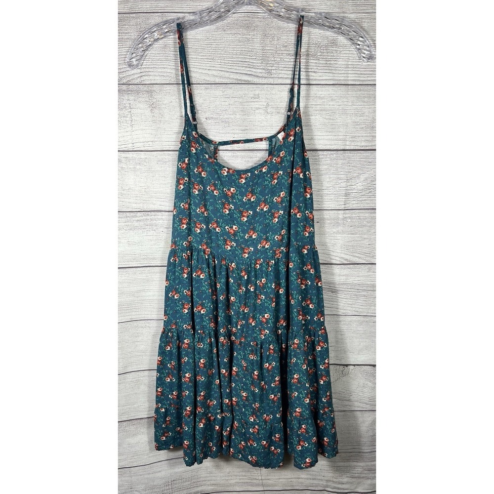 Xhilaration Women's Medium Floral Boho Mini Dress Teal Cottagecore
